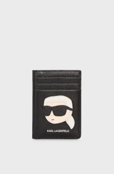 Женский черный кожаный кардхолдер IKONIK 2.0 LEATHER NS CH Черный ONESIZE Karl Lagerfeld 235W3238