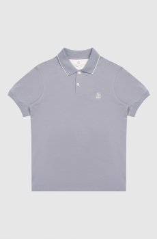Детское голубое поло с вышивкой эмблемы