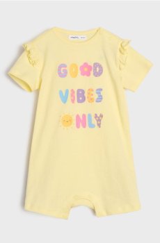Бавовняний ромпер з написом - світло-жовтий