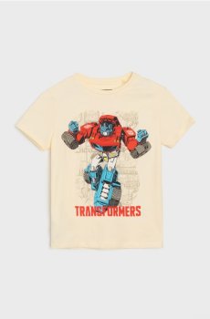 Бавовняна футболка з принтом Transformers - кремовий