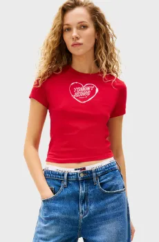 Женская красная футболка HEART Красный L Tommy Jeans DW0DW21390