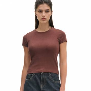 Cropp - Футболка з трикотажу в рубчик - коричневий Cropp - Футболка з трикотажу в рубчик - коричневий