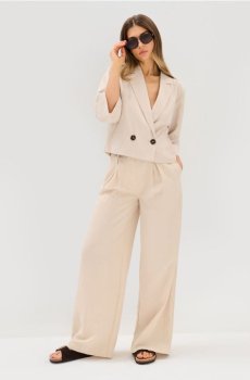 Штани wide leg з поясом, з додаванням віскози - бежевий