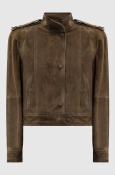 Замшевая куртка с акцентными плечами цвета хаки