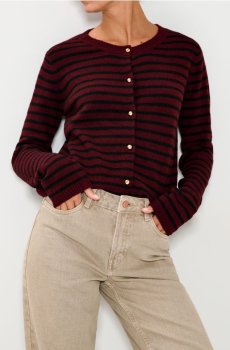 Смугаста кофта на ґудзиках - бордовий
