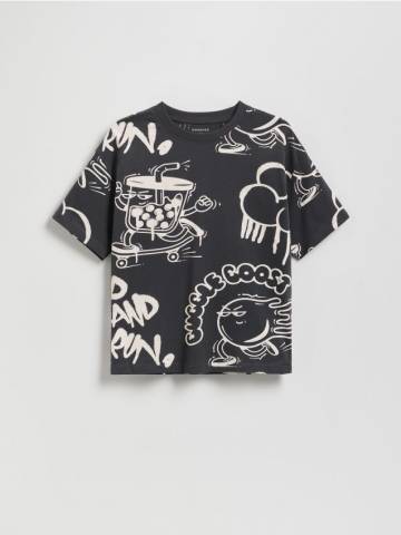 Reserved - Футболка з принтом - темно-сірий - 011FH-90X