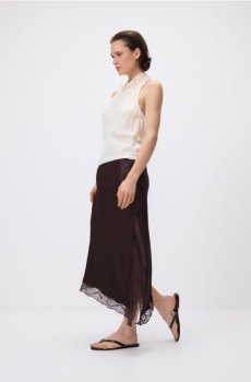 Reserved - Асиметрична спідниця з мереживним оздобленням - коричневий - 168GL-88X