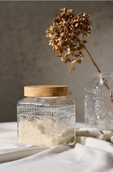 Банка для зберігання продуктів з кришкою та тисненим візерунком - clear