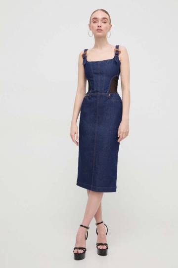 Джинсовое платье Versace Jeans Couture цвет синий midi прямая Джинсовое платье Versace Jeans Couture цвет синий midi прямая