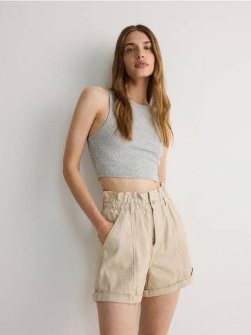 Reserved - Шорти paperbag - бежевий - 551BG-08J Reserved - Шорти paperbag - бежевий - 551BG-08J