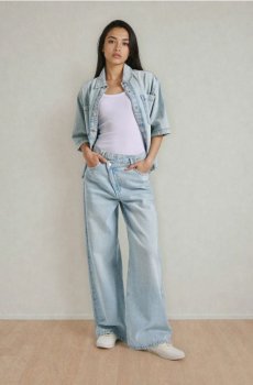 Джинси wide leg із середньою посадкою та перехрещеним поясом - синій