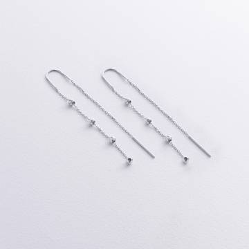 Серьги - протяжки с шариками (белое золото) с09057 Серьги - протяжки с шариками (белое золото) с09057