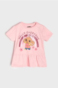 Бавовняна футболка з декоративними воланами Bing - рожевий