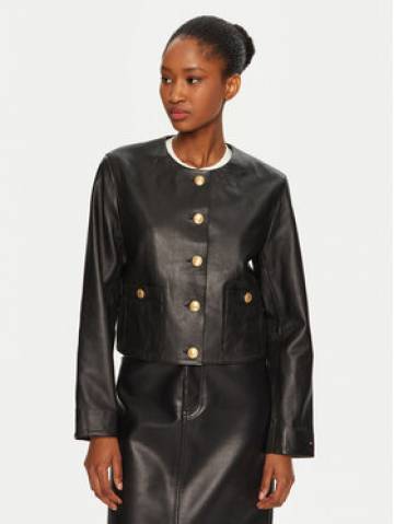 Tommy Hilfiger Шкіряна куртка WW0WW43781 Чорний Regular Fit