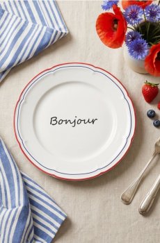 Керамічна тарілка з написом Bonjour - темно-синій