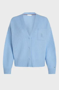 Женский голубой шерстяной кардиган TH SCRIPT SOFT WOOL V-NK Голубой M Tommy Hilfiger WW0WW42145