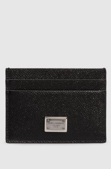 Черный кожаный картхолдер с пластиной логотипа