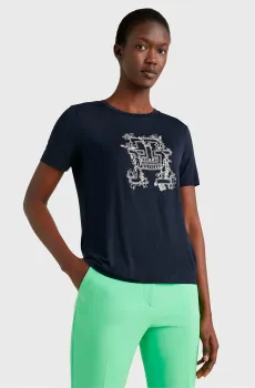 Женская темно-синяя футболка REG IMD FLORAL HD PRINT Синий XS Tommy Hilfiger WW0WW37871