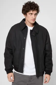 Мужская черная кожаная куртка Черный L HUGO 50549659;001