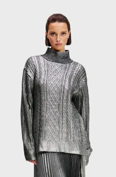 Женский серебристый свитер CABLE KNIT SWEATER Серый M Karl Lagerfeld A1W18029