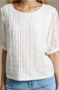 Мереживна блузка - кремовий