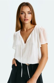 Блузка з тюлевими рукавами - білий