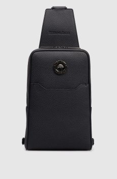 Синяя кожаная сумка-слинг с логотипом и эмблемой