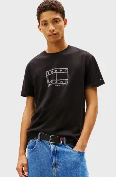 Мужская черная футболка CENTER FLAG Черный L Tommy Jeans DM0DM22317
