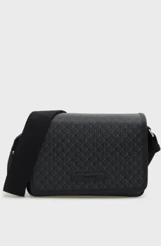 Мужская черная сумка с узором EMBLEM COATED FLAP Черный ONESIZE Calvin Klein LV04D3396G