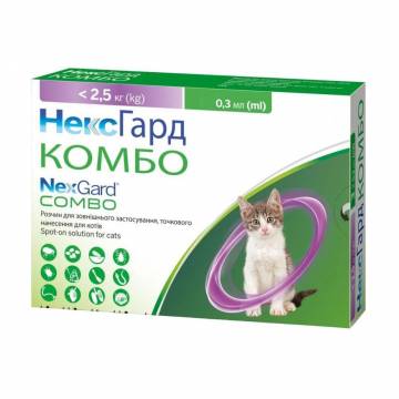 Капли для кошек Boehringer Ingelheim NexGard Combo от блох, клещей, гельминтов, до 2.5 кг, 3*0.3 мл Капли для кошек Boehringer Ingelheim NexGard Combo от блох, клещей, гельминтов, до 2.5 кг, 3*0.3 мл