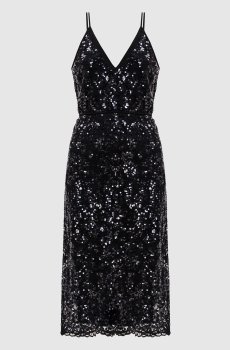 Черное платье миди из кружева с пайетками