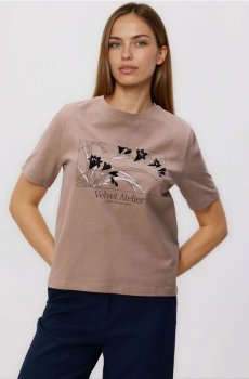 Reserved - Бавовняна футболка з принтом - кавовий - 183HT-84X