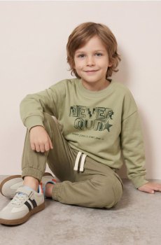 Світшот crewneck loose з принтом - світло-оливковий