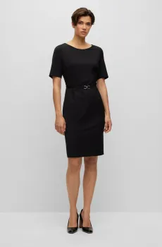 Женское черное шерстяное платье Черный 32 BOSS 50490041;001