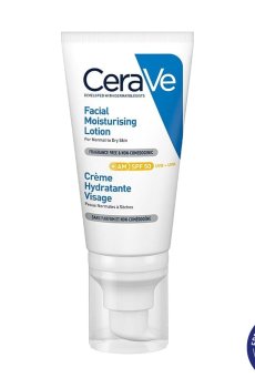 Легкий зволожувальний крем CeraVe для нормальної та сухої шкіри обличчя з SPF 50, 52 мл