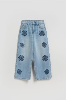 Reserved - Джинси wide leg з вишивкою - синій - 967IU-50J