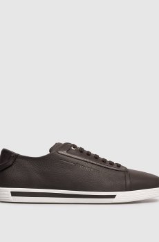 Коричневые кожаные кроссовки с монограммой логотипа