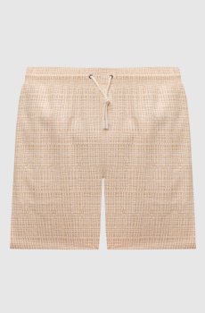 Бежевые шорты для плавания в брендовый принт