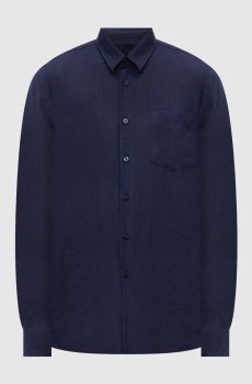 Голубая рубашка из льна с вышивкой эмблемы