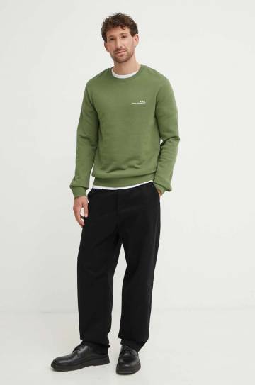 Хлопковая кофта A.P.C. sweat item мужская цвет зелёный однотонная COFBQ-H27608 Хлопковая кофта A.P.C. sweat item мужская цвет зелёный однотонная COFBQ-H27608