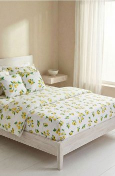 Натяжна простирадло з мотивом лимонів - світло-жовтий