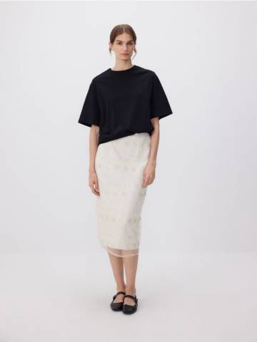 Reserved - Спідниця з паєтками - кремовий - 699EH-01X