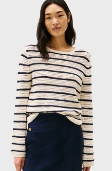 Женский белый джемпер в полоску POINTELLE CROCHET OPEN-NK Белый S Tommy Hilfiger WW0WW45411