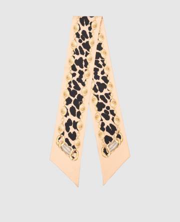 Бежевая лента твили из шелка в анималистичный принт