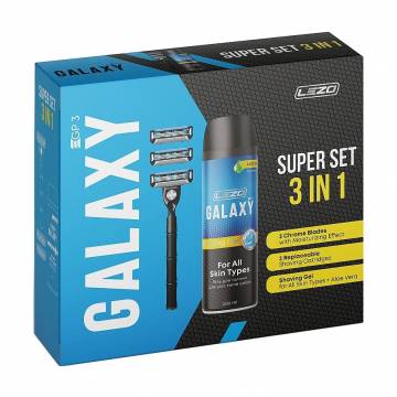 Мужской набор для бритья 3в1 LEZO Galaxy Super Set (гель, 200 мл + станок, 1 шт + катриджи, 2 шт) Мужской набор для бритья 3в1 LEZO Galaxy Super Set (гель, 200 мл + станок, 1 шт + катриджи, 2 шт)