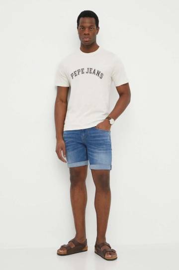 Хлопковая футболка Pepe Jeans CLEMENT мужская цвет бежевый с принтом PM509220 Хлопковая футболка Pepe Jeans CLEMENT мужская цвет бежевый с принтом PM509220