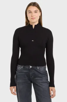 Женская черная кофта TJW 1/4 ZIP TECHNICAL RIB Черный L Tommy Jeans DW0DW18518