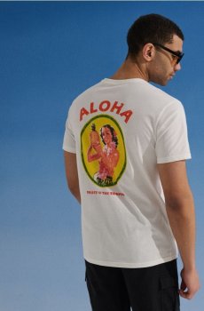 Бавовняна футболка з написом Aloha - кремовий