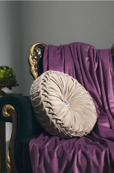 Кругла подушка з велюровим оздобленням - бежевий