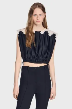 Женский черный топ Черный L Sandro SFPTO00984_Black - Ecru